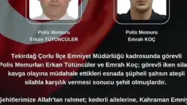 Çorlu'da Görev Başındaki İki Polis Memuru Şehit Oldu