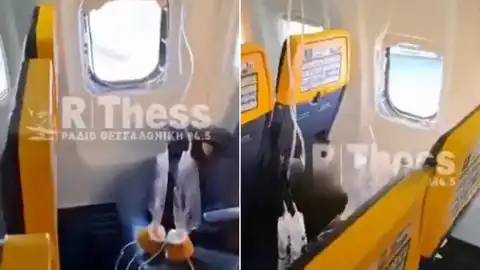 Selanik'te Ryanair Uçağında Korku Dolu Anlar: Motor Parçası Pencereye Çarptı