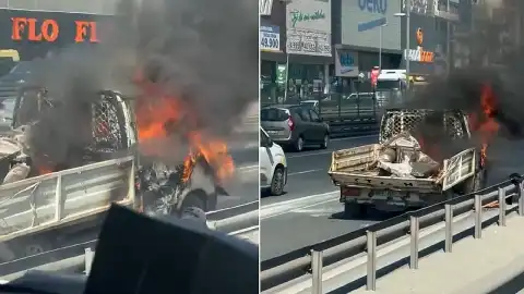 Bahçelievler'de Seyir Halindeki Kamyonet Alev Aldı