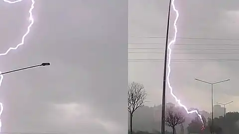 Tokat'ta Yıldırım Düşme Anı Kameraya Yansıdı