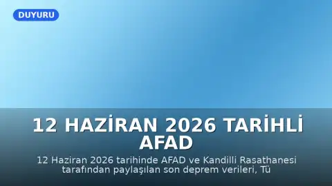 12 Haziran 2026 Tarihli AFAD ve Kandilli Rasathanesi Son Deprem Verileri