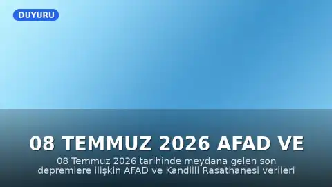 08 Temmuz 2026 AFAD ve Kandilli Verileri: Son Depremler Hakkında Bilgilendirme