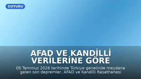 AFAD ve Kandilli Verilerine Göre 05 Temmuz 2026 Tarihli Son Depremler