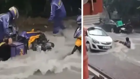 İstanbul Çekmeköy'de Şiddetli Sağanak Sel Getirdi: Motokuryeler Akıntıya Kapıldı