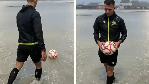 Hakem, Sahanın Göl Haline Gelmesi Üzerine Topu Deneyerek Maçı İptal Etti