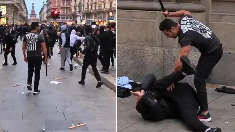 Milano'da Yağmacılara Sopayla Karşı Koyan Adamın Görüntüsü Sosyal Medyada Yayılıyor