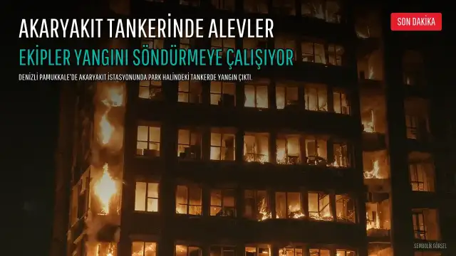 Denizli Pamukkale'de Akaryakıt Tankerinde Yangın: Ekipler Müdahale Ediyor