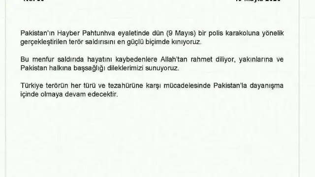 Dışişleri Bakanlığı'ndan Pakistan'daki Terör Saldırısına Kınama