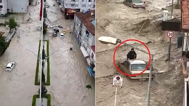 Samsun'da Şiddetli Yağış Nedeniyle Sel Felaketi: Araçlar Sürüklendi, Evler Sular Altında Kaldı