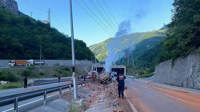 Trabzon'da Bariyerlere Çarpan Kamyon Alev Aldı: 1 Ölü