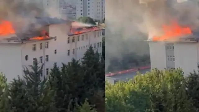 İstanbul Beylikdüzü'nde Bir Okulun Çatısında Yangın Çıktı