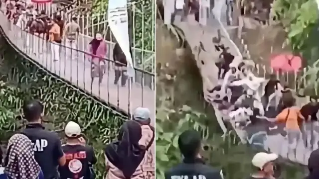 Endonezya'da Yeni Yapılan Köprü Yıkıldı: Onlarca Kişi Metrelerce Yükseklikten Düştü