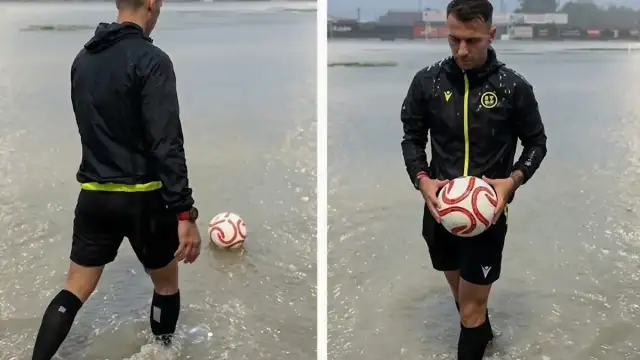 Hakem, Sahanın Göl Haline Gelmesi Üzerine Topu Deneyerek Maçı İptal Etti