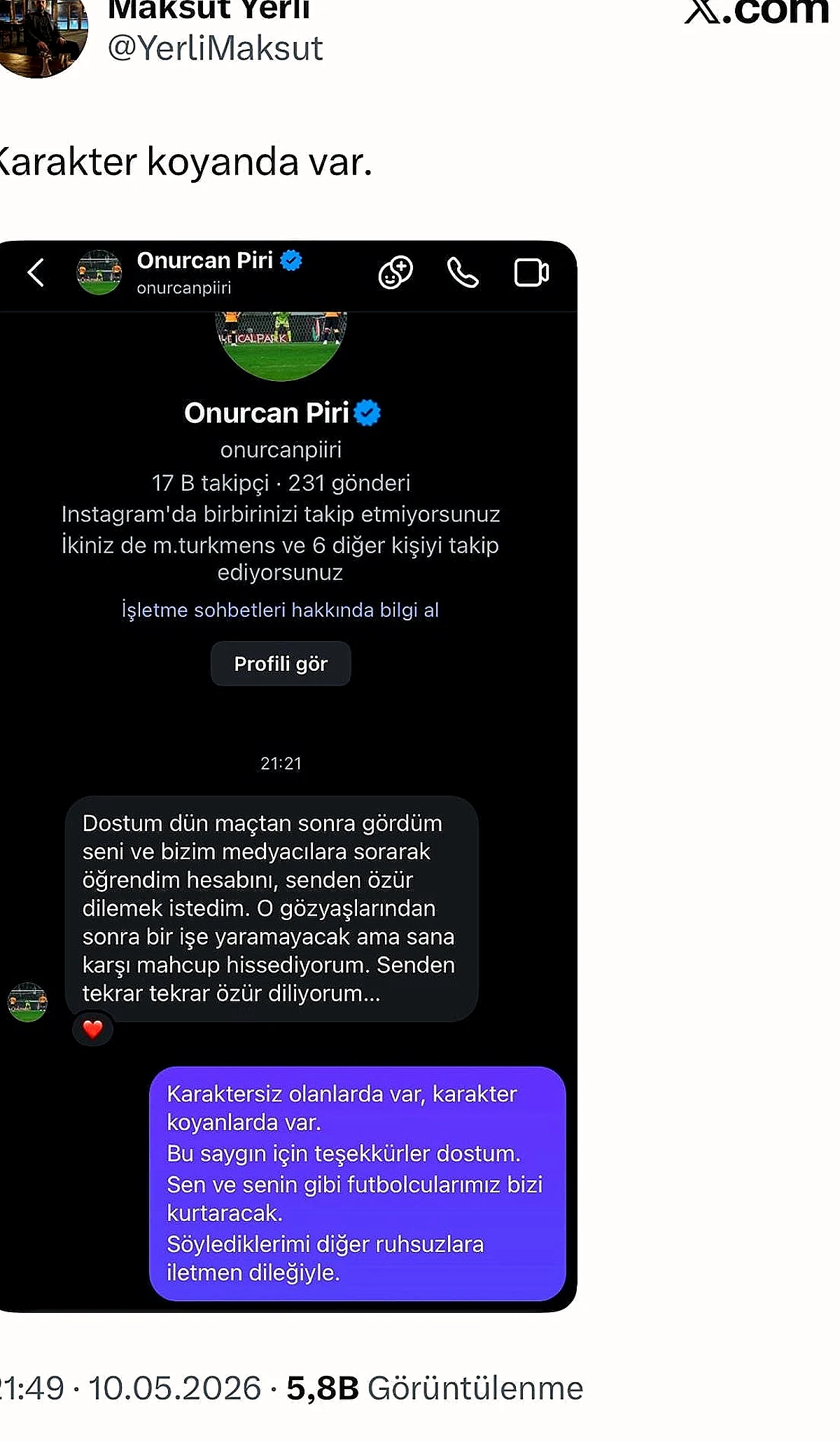 Kayserispor Kalecisi Onurcan Piri'den Taraftara Özür Mesajı