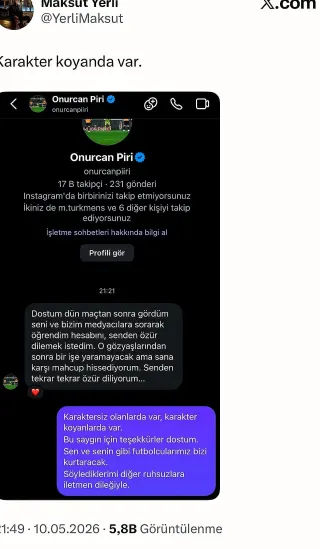 Kayserispor Kalecisi Onurcan Piri'den Taraftara Özür Mesajı