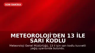 Meteoroloji'den 13 İle Sarı Kodlu Yağış Uyarısı